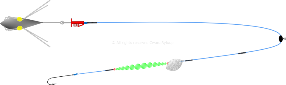 Schemat zestawu fluorescencyjnego z błystką na flądry Platessa Fluo Clip Olympic Arenic C